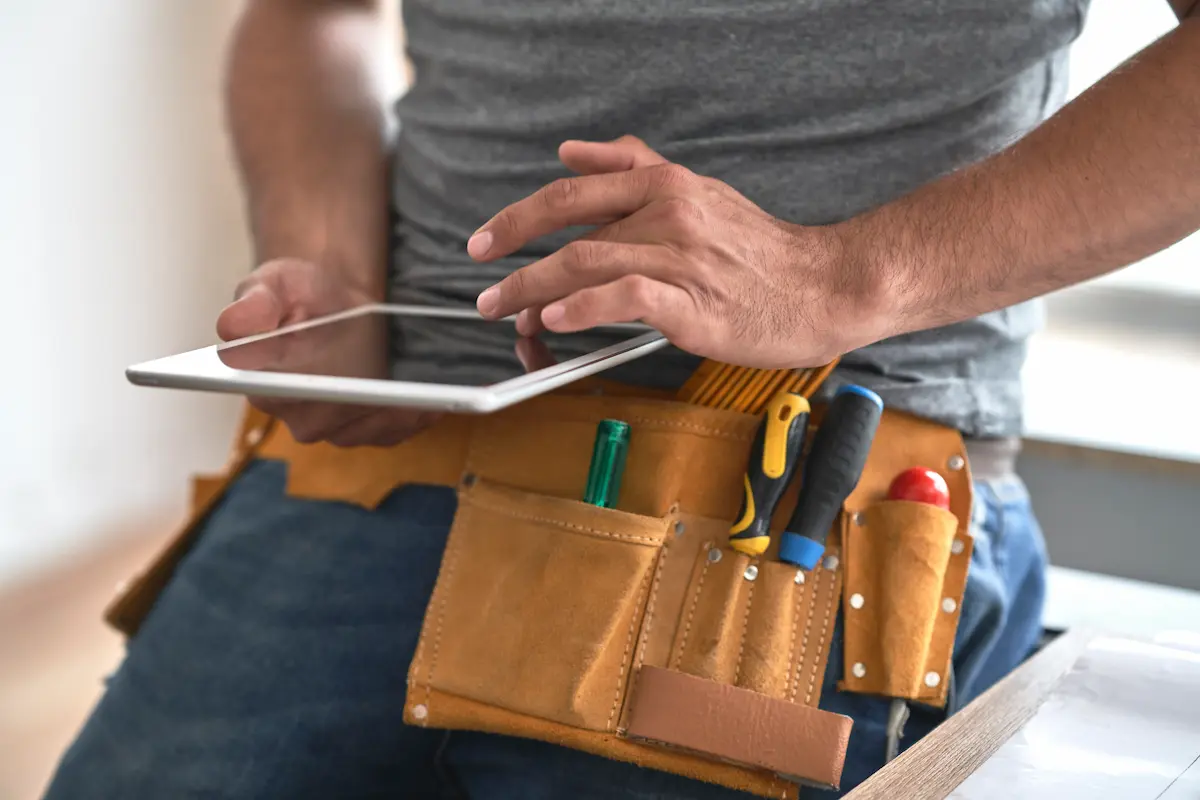 Tradesperson viewing a mobile friendly home service website on a tablet