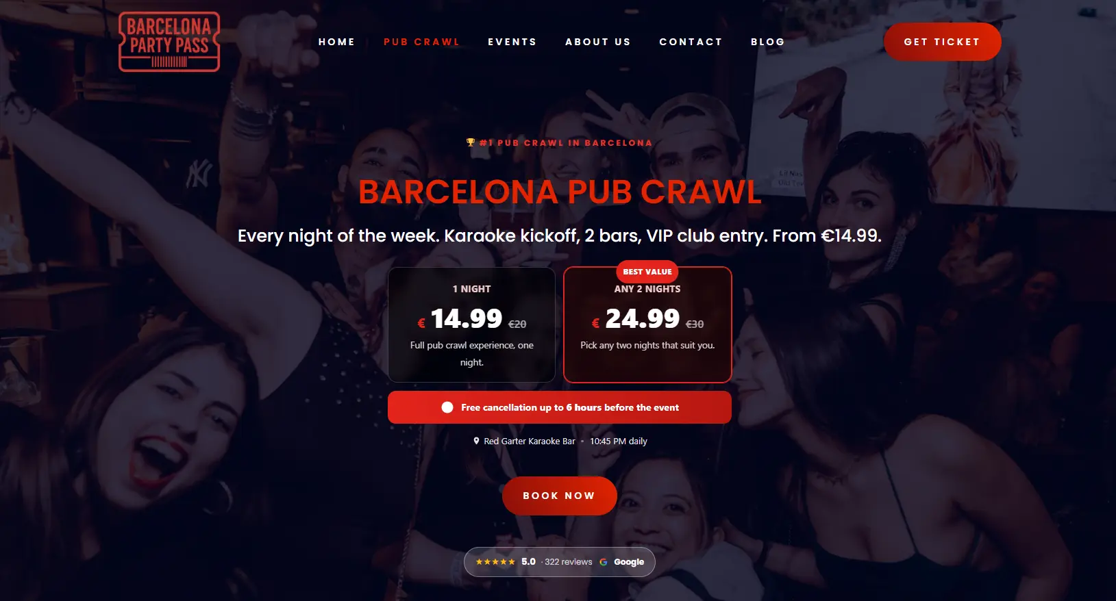 Pub crawl landing page